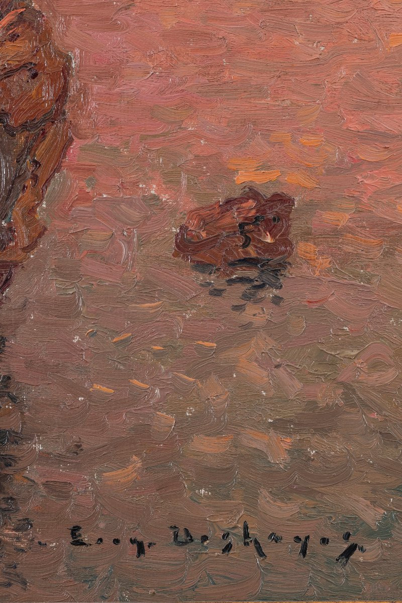 Cliffs -  Large Seascape By Eugène Deshayes (1862- 1939)-photo-4