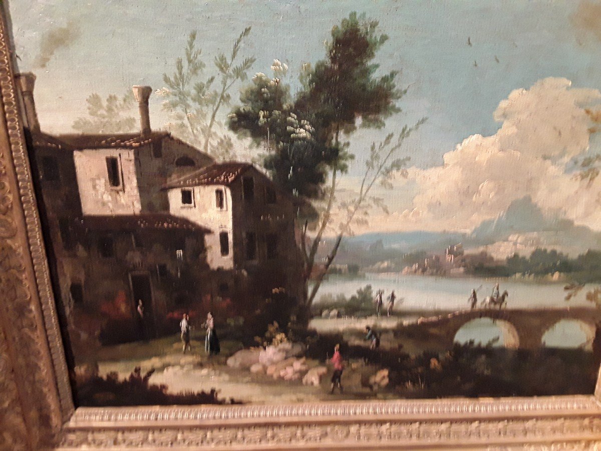 Venetian School From The Early 18th Century Landscape Countryside In Veneto Oil On Canvas-photo-2