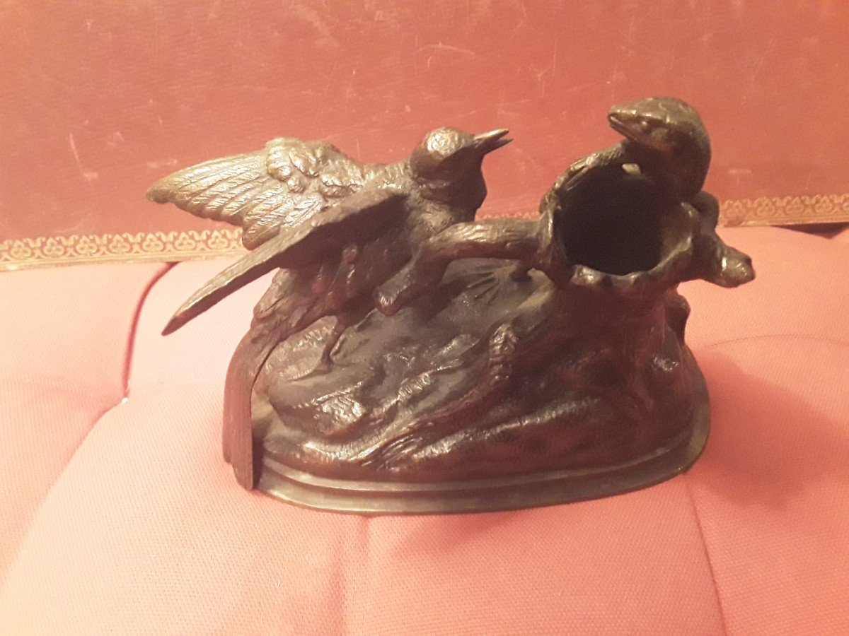 Moigniez Jules (1835-1895 ) Lézard Et Oiseau Bronze Fonte Du 19e Siecle-photo-3