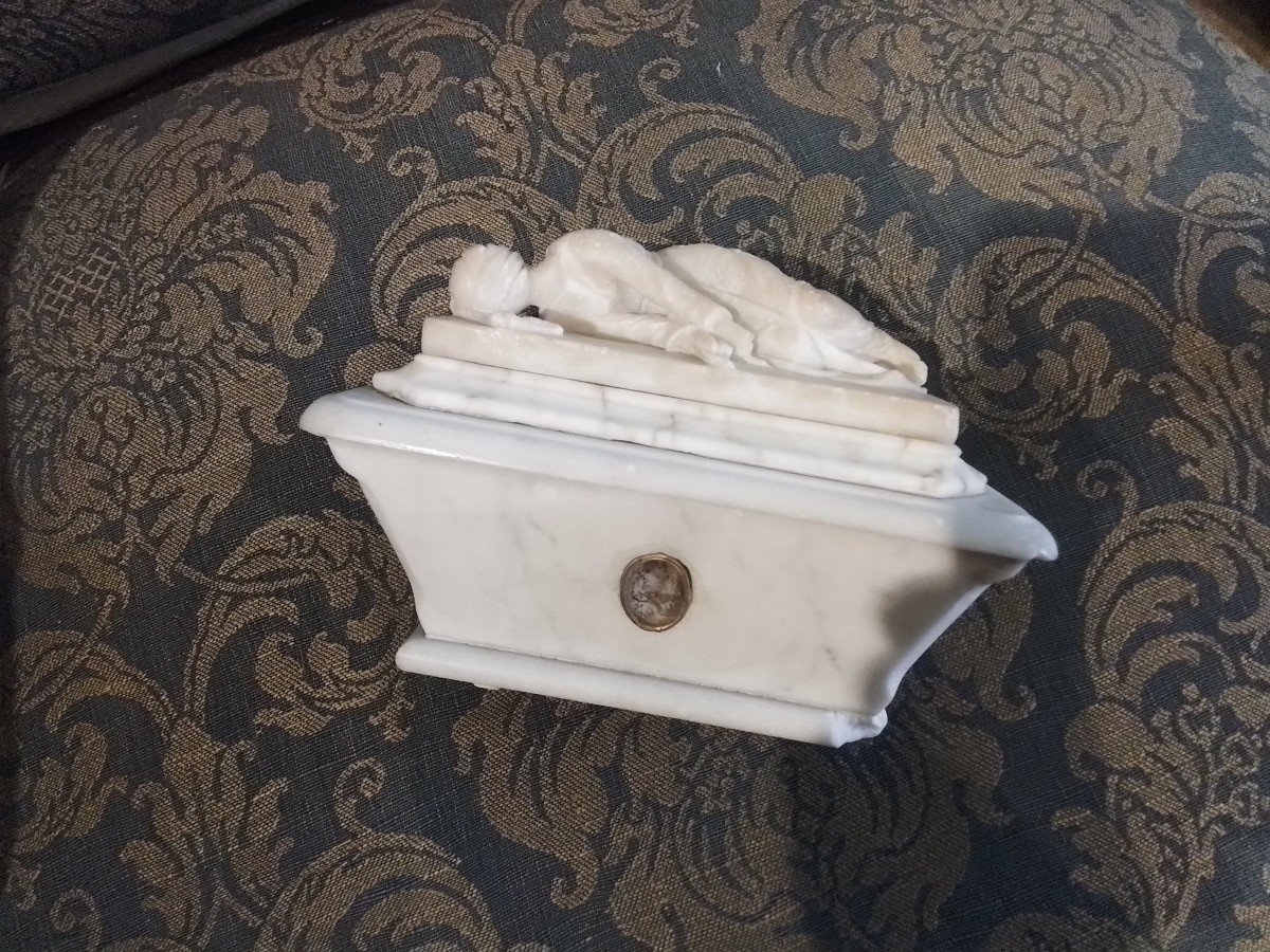 Rare Reliquaire  En Marbre Et Albâtre d'Apres Stefano Maderno  Contenant  1 Dent De Ste Cecile