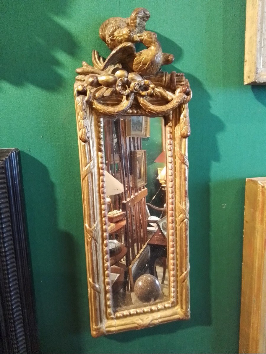 Rare Miroir Miniature    En Bois Doré  époque Louis XVI
