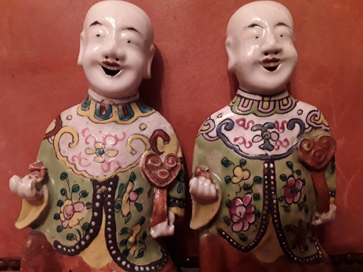 Chine Deux Ho Ho En Porcelaine Polychrome    Formant Paire époque Début Du 19e Siecle Jiaquing-photo-4