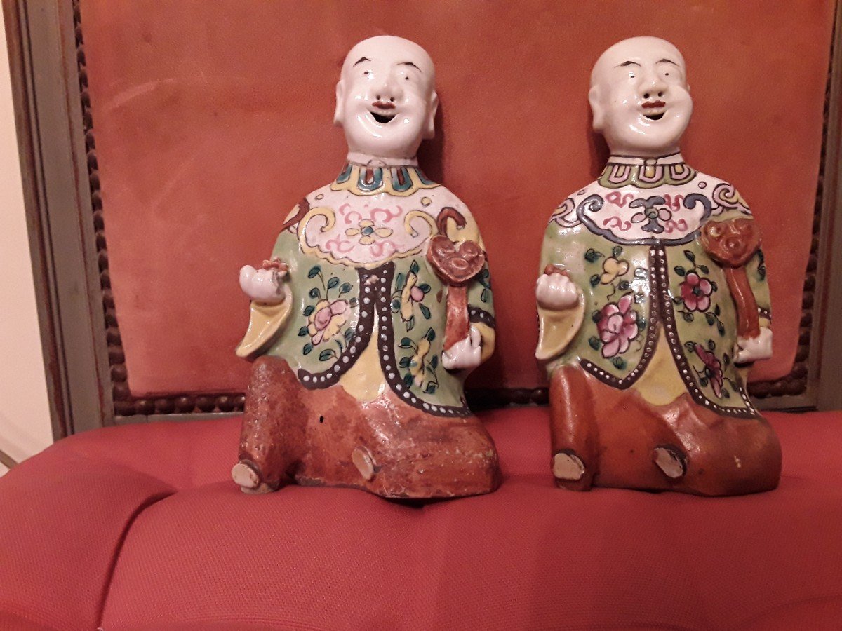 Chine Deux Ho Ho En Porcelaine Polychrome    Formant Paire époque Début Du 19e Siecle Jiaquing