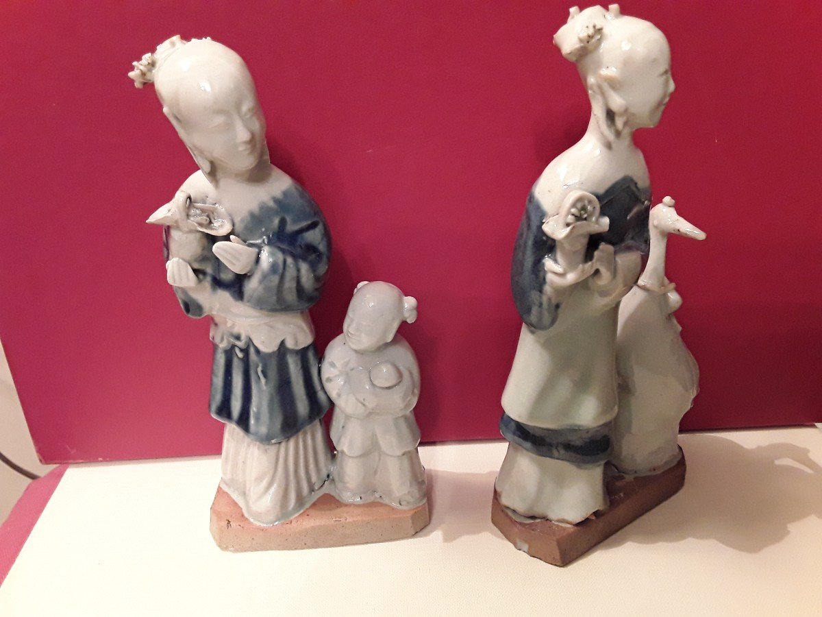 Chine 2 Statuettes Porcelaine Celadon  Période Qing Milieu Du 18e Siècle Qianlong  (1735-1796) -photo-4