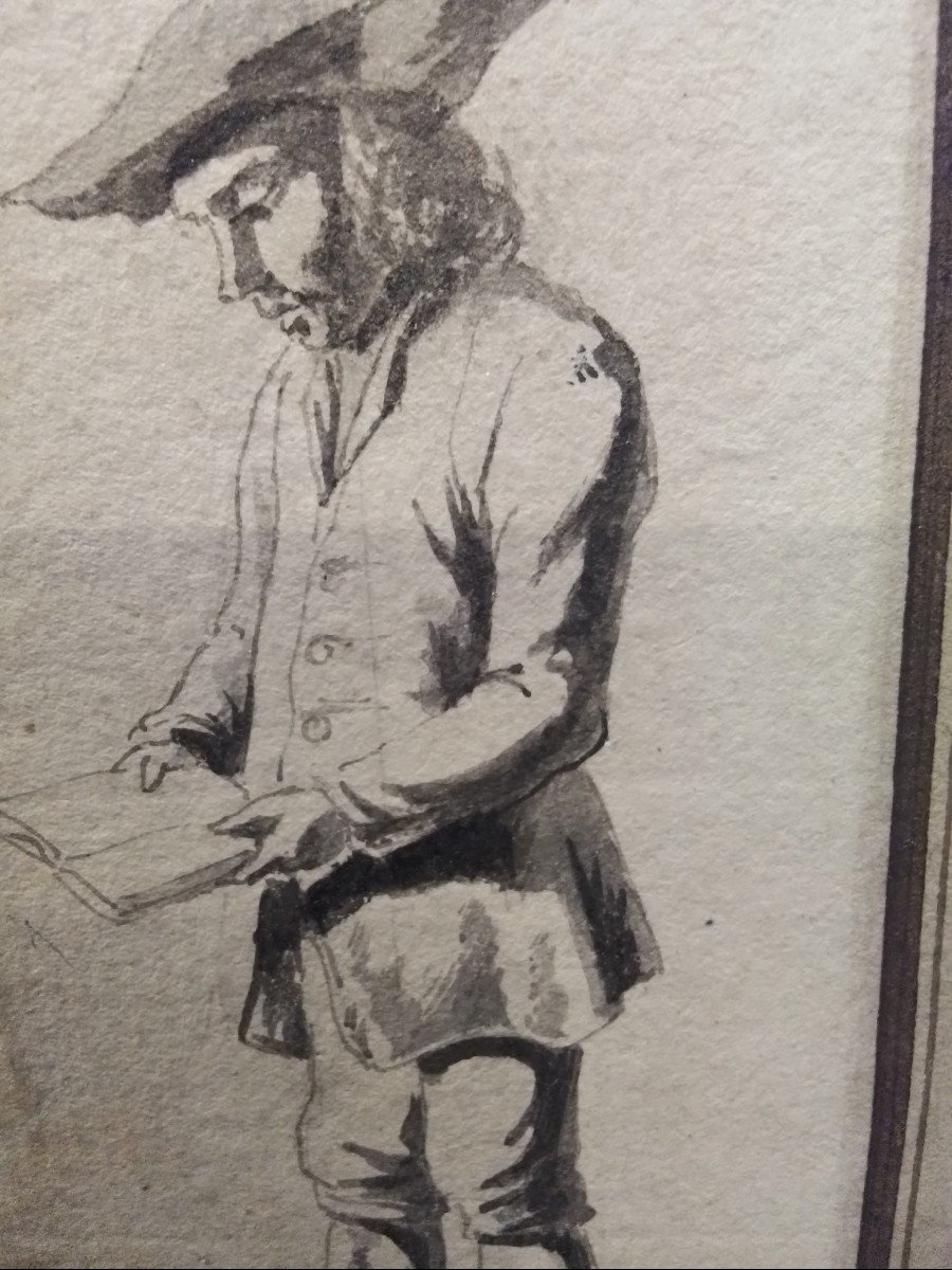 Jean Jacques De Boissieu. Drawing Young Man Reading Monogram Bottom Left-photo-2