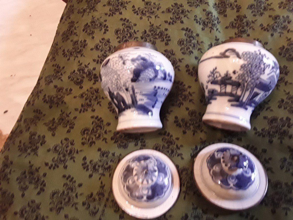 China Vietnam Pair Of Miniature Porcelain Hairpieces Blue And White Decor 