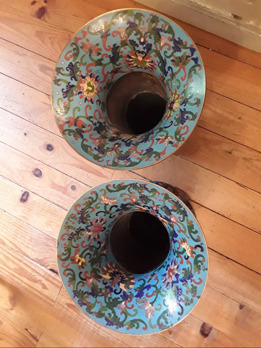 Chine Paire d' Importants Vases Yenyen En Cuivre Doré Et émaillé  Fin Du 18e  début 19e siècle -photo-4