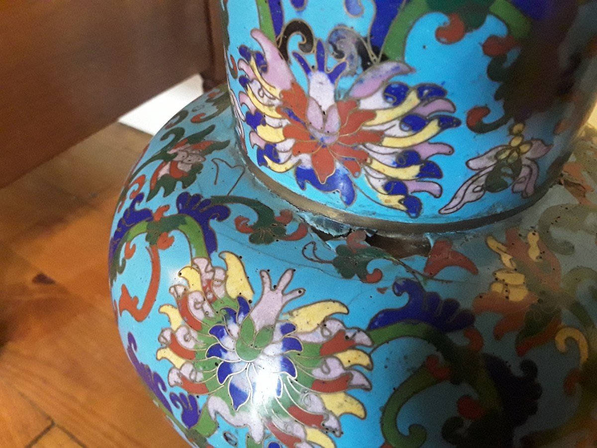 Chine Paire d' Importants Vases Yenyen En Cuivre Doré Et émaillé  Fin Du 18e  début 19e siècle -photo-2