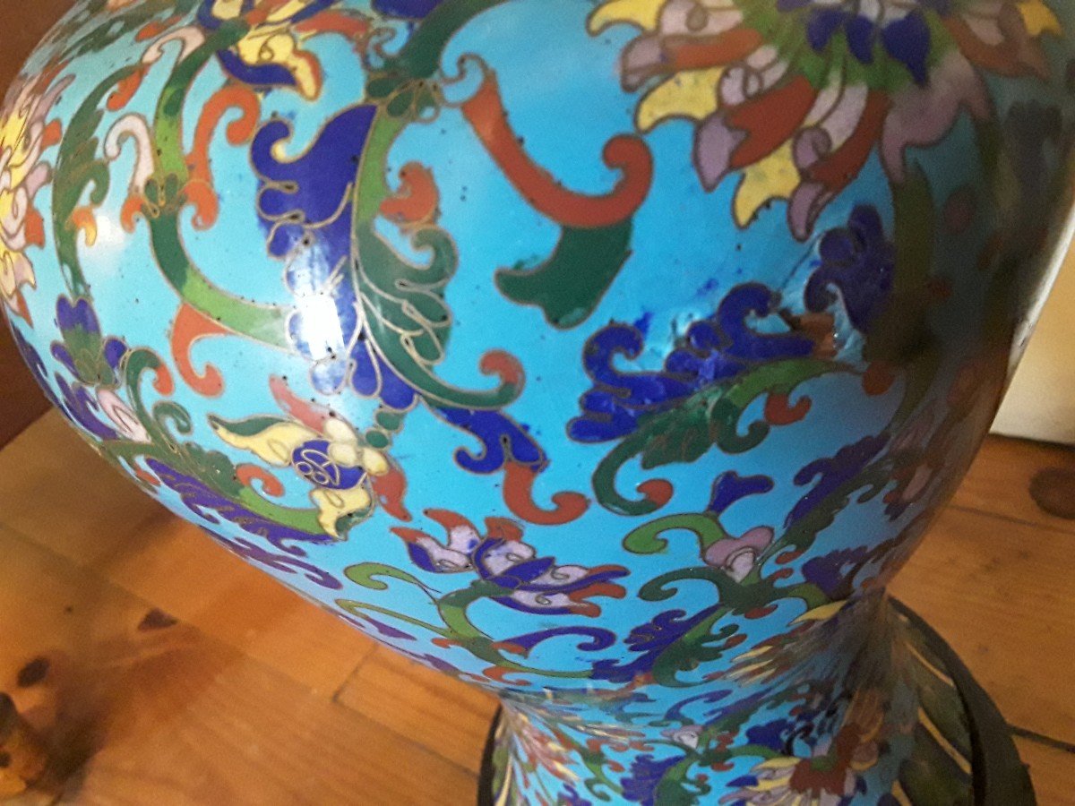 Chine Paire d' Importants Vases Yenyen En Cuivre Doré Et émaillé  Fin Du 18e  début 19e siècle -photo-3