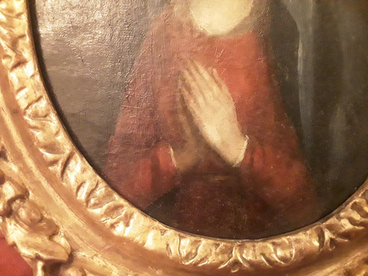 Ecole Française Du 17e Siècle  Sainte Femme En Prière  Cadre d'époque -photo-3