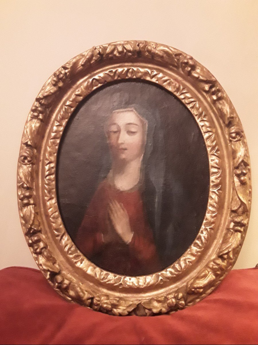 Ecole Française Du 17e Siècle  Sainte Femme En Prière  Cadre d'époque -photo-2