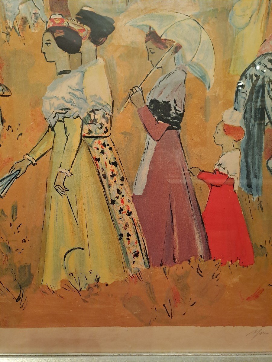 Yves Brayer Lithographie  En Couleur  "arlesiennes Et Gardians "  1962-photo-4