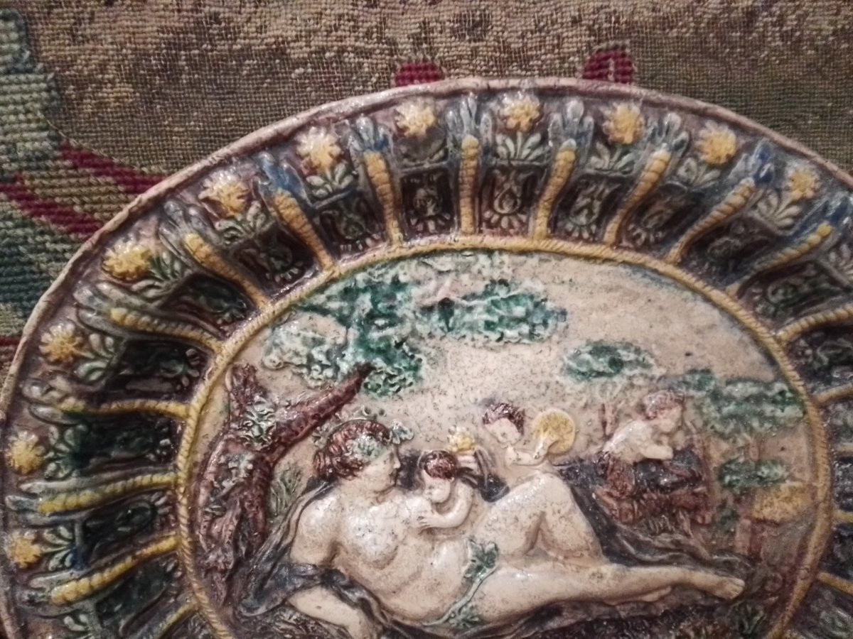 Fontainebleau Workshop, Known As Avon, Polychrome Ceramic Dish, Allegory Of The Loire -photo-4