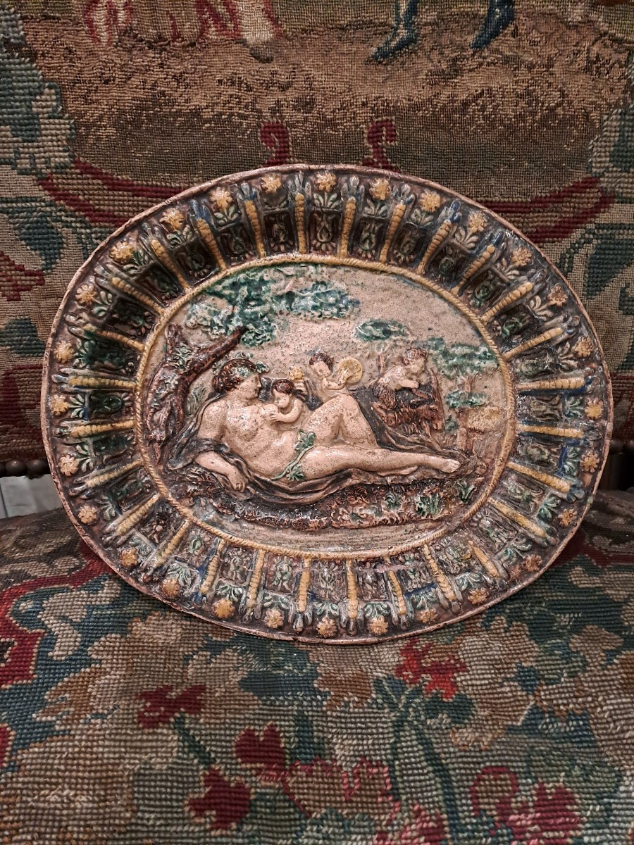 Fontainebleau Workshop, Known As Avon, Polychrome Ceramic Dish, Allegory Of The Loire 