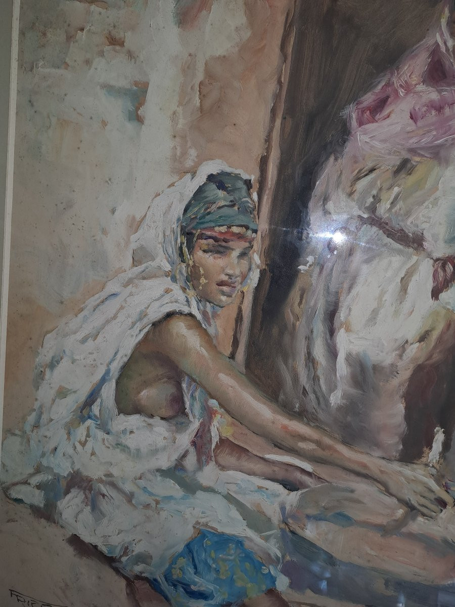 Fried Pal Cooks Tunisian Women Watercolor Signed -photo-3