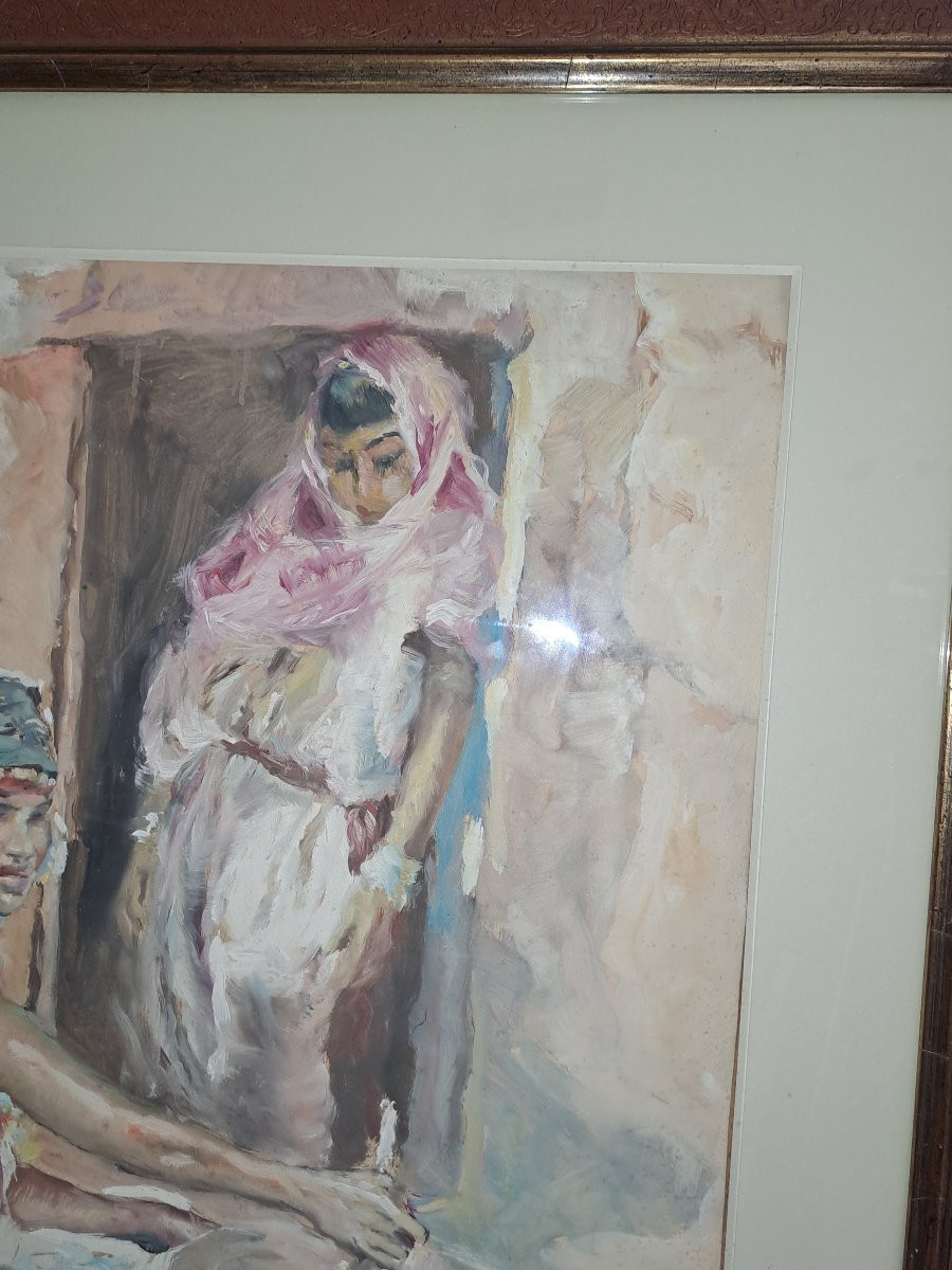 Fried Pal Cooks Tunisian Women Watercolor Signed -photo-4