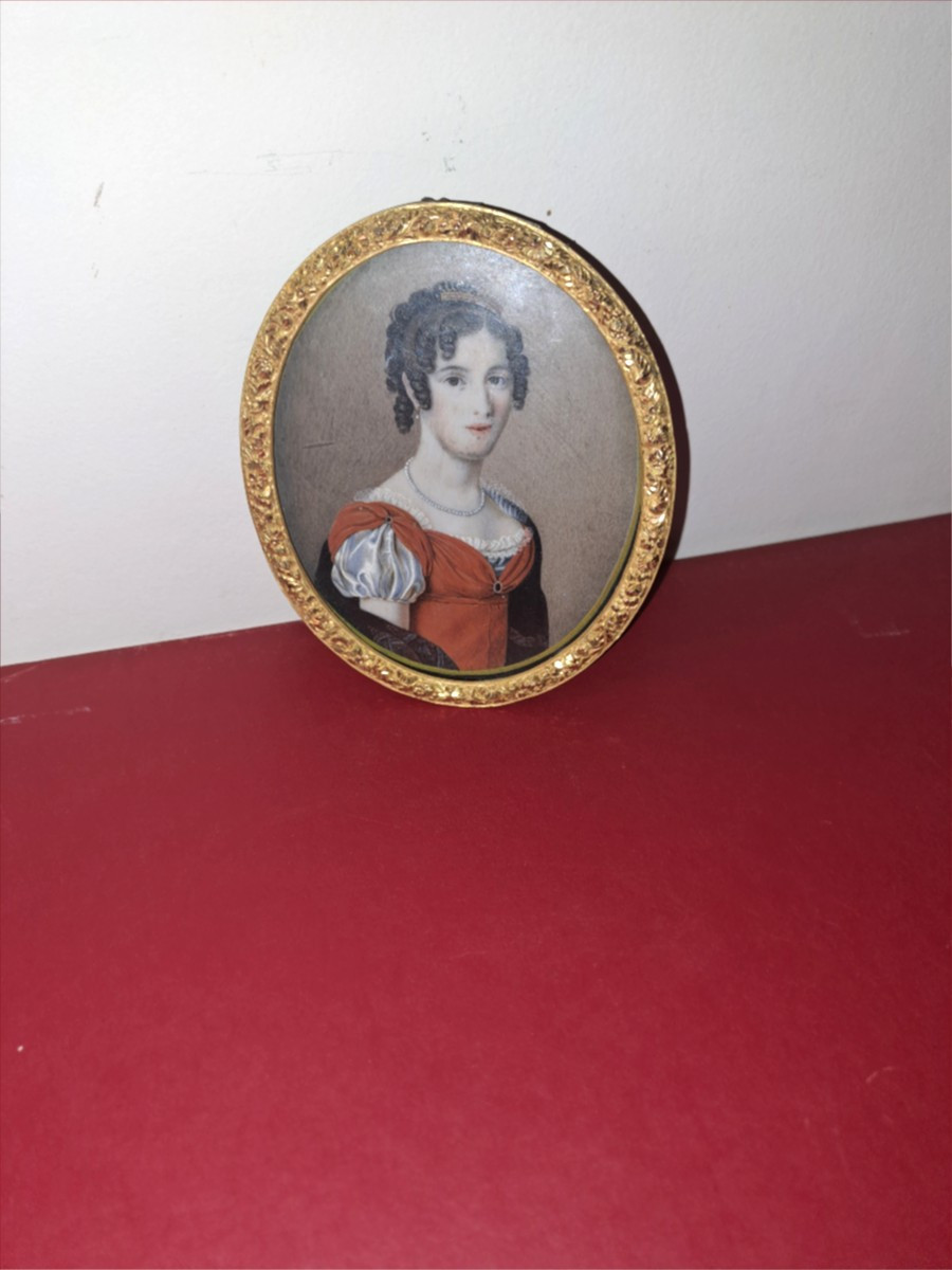 Miniature On Ivory, Portrait Of A Young Woman, Empire Period -photo-2