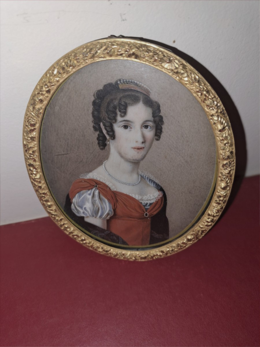 Miniature On Ivory, Portrait Of A Young Woman, Empire Period 