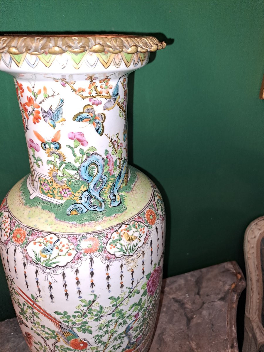 Canton China Important Porcelain Vase Bronze Mount Mid 19th Century -photo-3