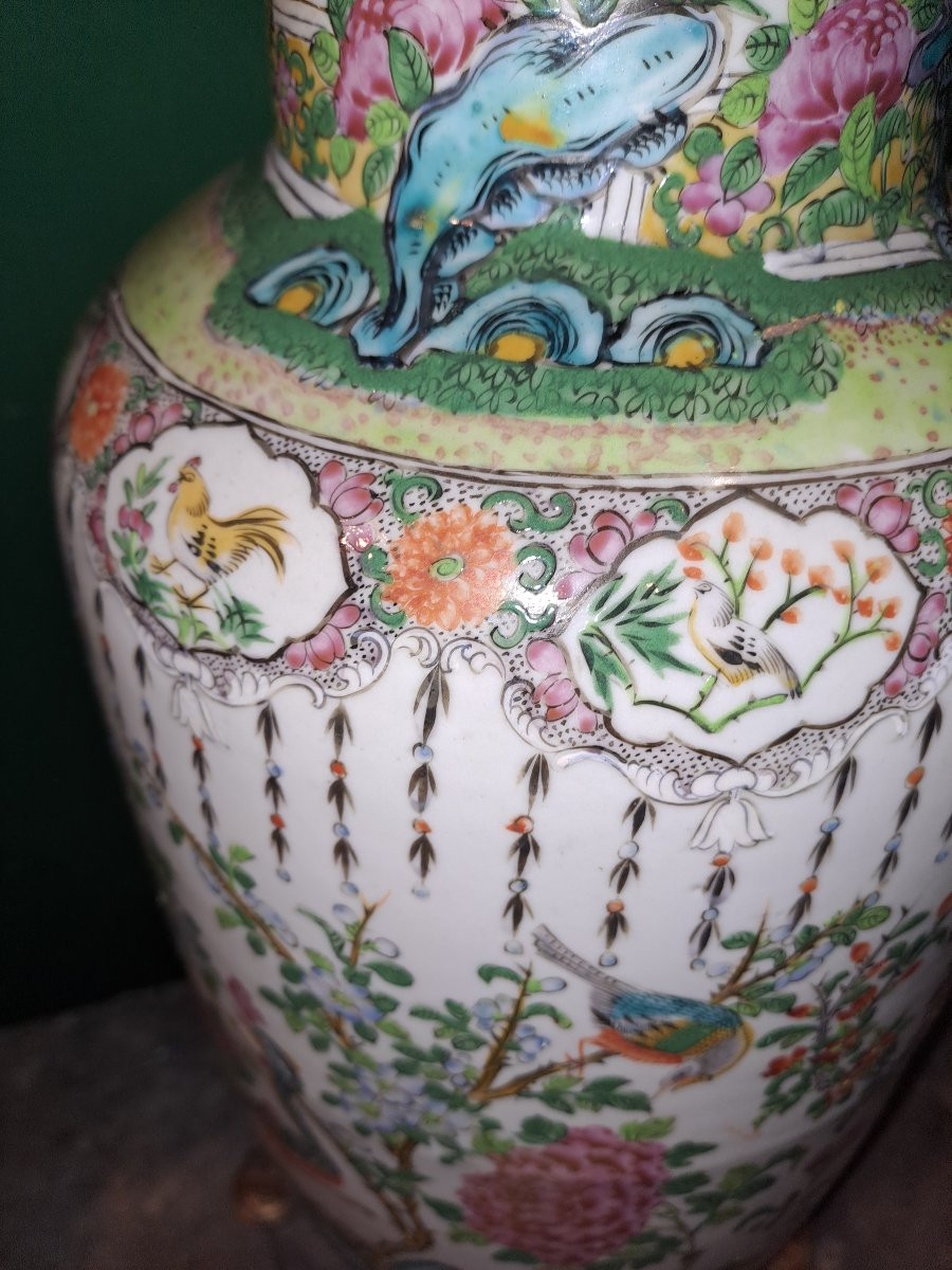 Canton China Important Porcelain Vase Bronze Mount Mid 19th Century -photo-1