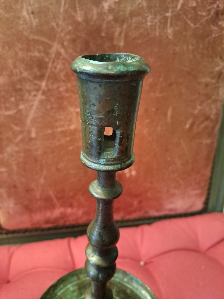 Rare Gothic Period Candlestick With A Beautiful Period Patina -photo-2