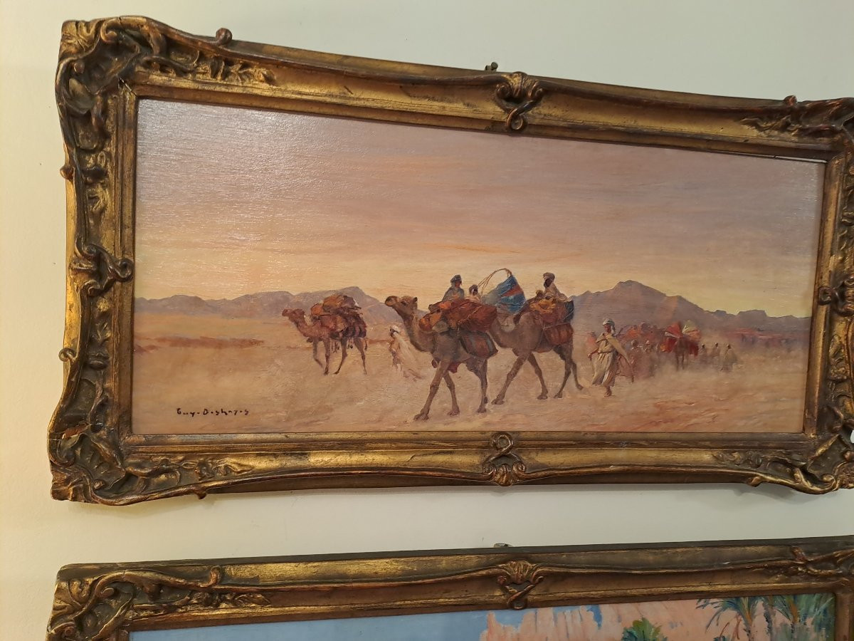 Eugène Deshayes, Pair Of Paintings "the Caravan", Alcantara Gorges, Algeria-photo-2