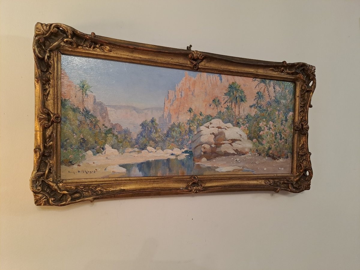 Eugène Deshayes, Pair Of Paintings "the Caravan", Alcantara Gorges, Algeria-photo-4
