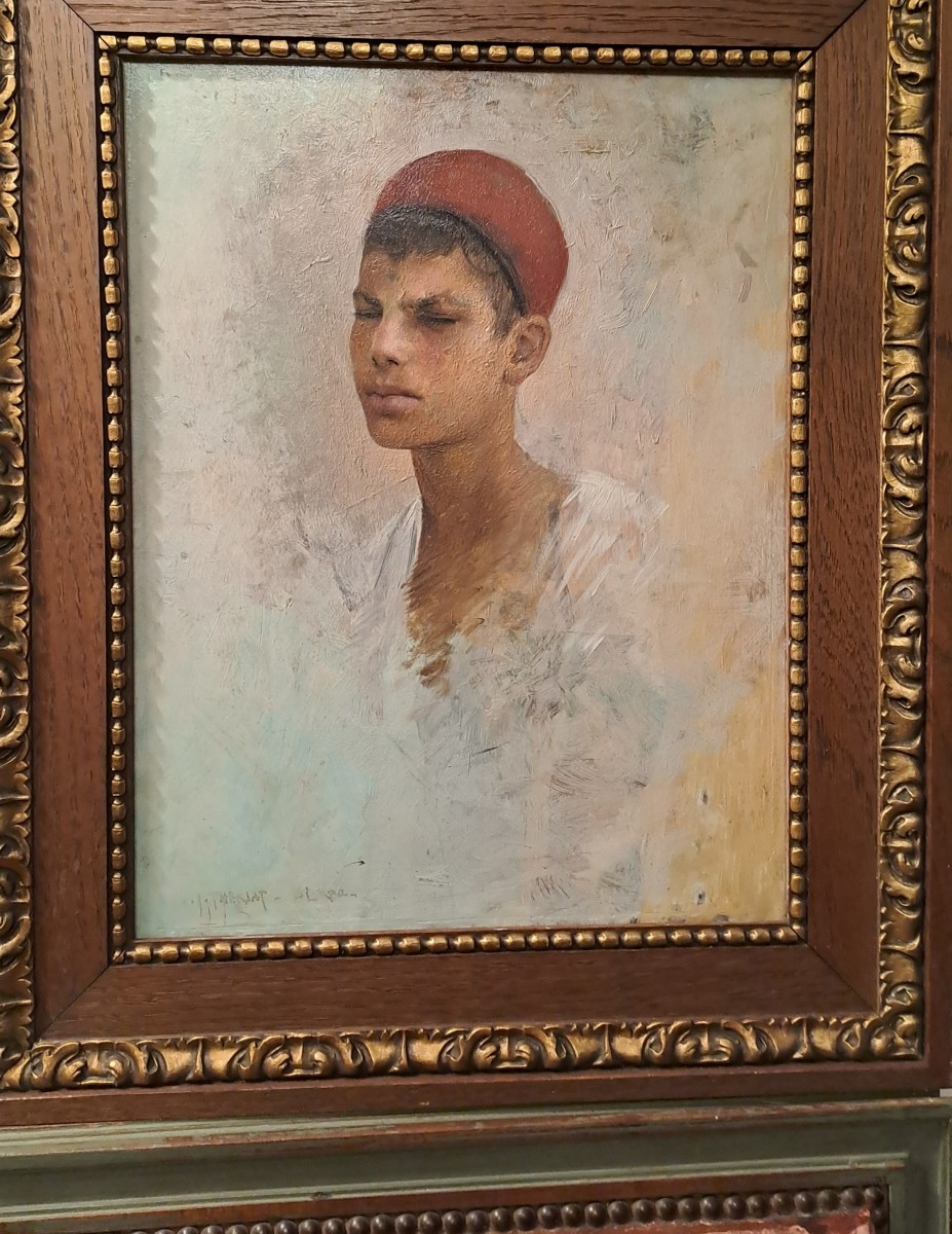 Theriat  Charles  James portrait d'un jeune garçon arabe  ecole américaine 19e siecle