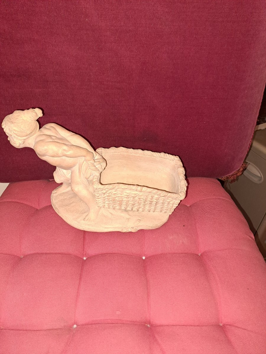 Cheret Joseph Terracotta Trinket Dish Depicting A Child Pulling A Basket, Circa 1900-photo-2