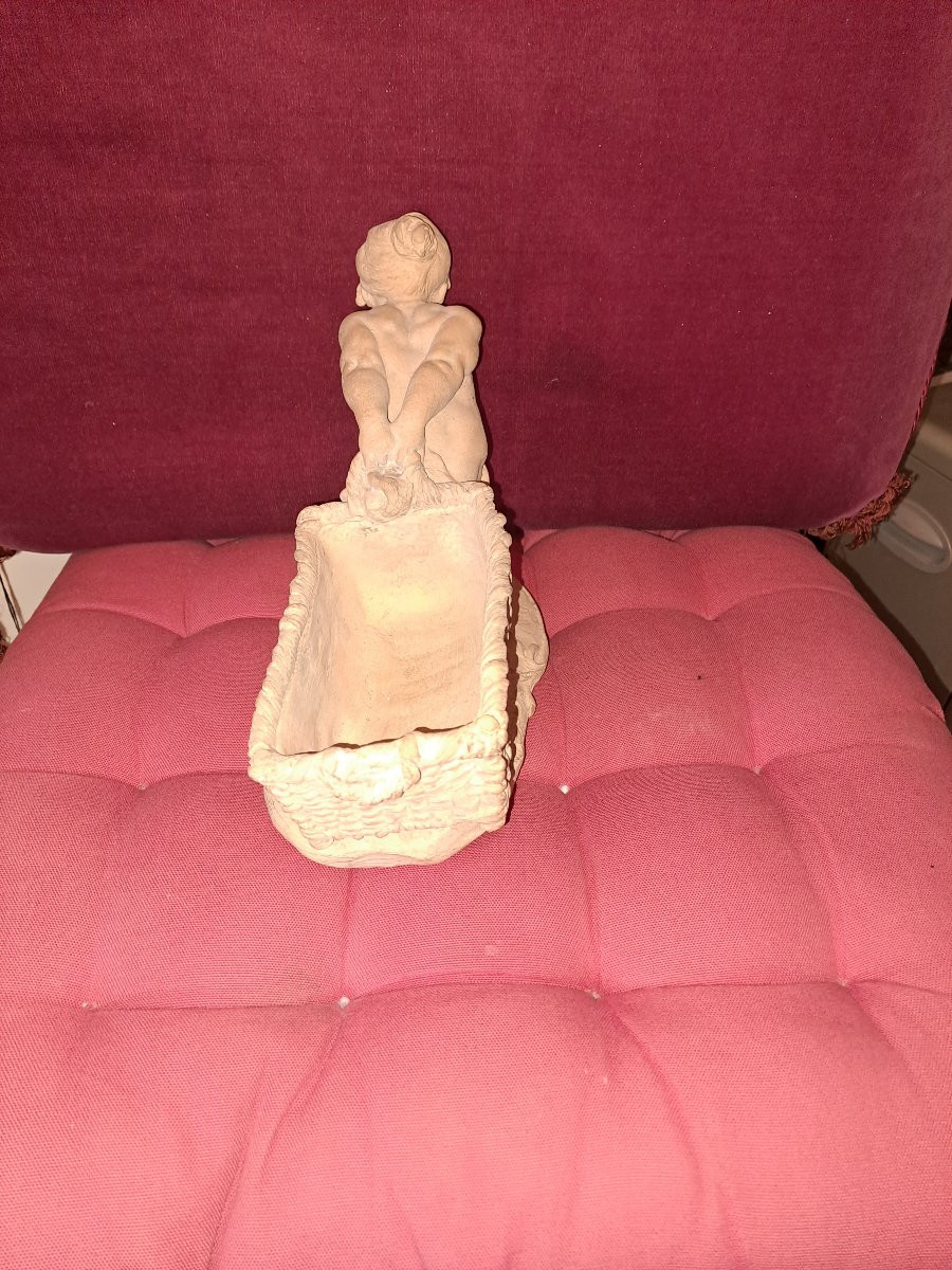 Cheret Joseph Terracotta Trinket Dish Depicting A Child Pulling A Basket, Circa 1900-photo-3