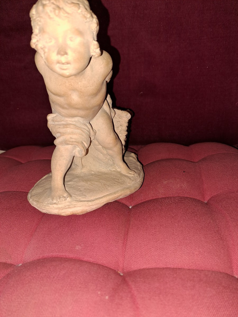 Cheret Joseph Terracotta Trinket Dish Depicting A Child Pulling A Basket, Circa 1900-photo-1