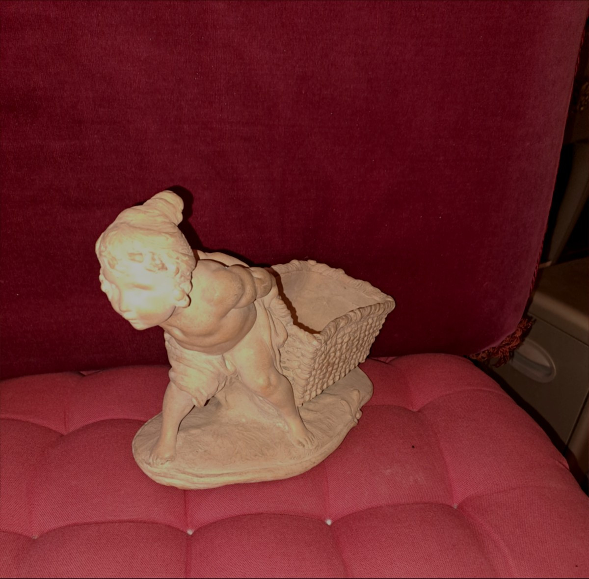 Cheret Joseph Terracotta Trinket Dish Depicting A Child Pulling A Basket, Circa 1900