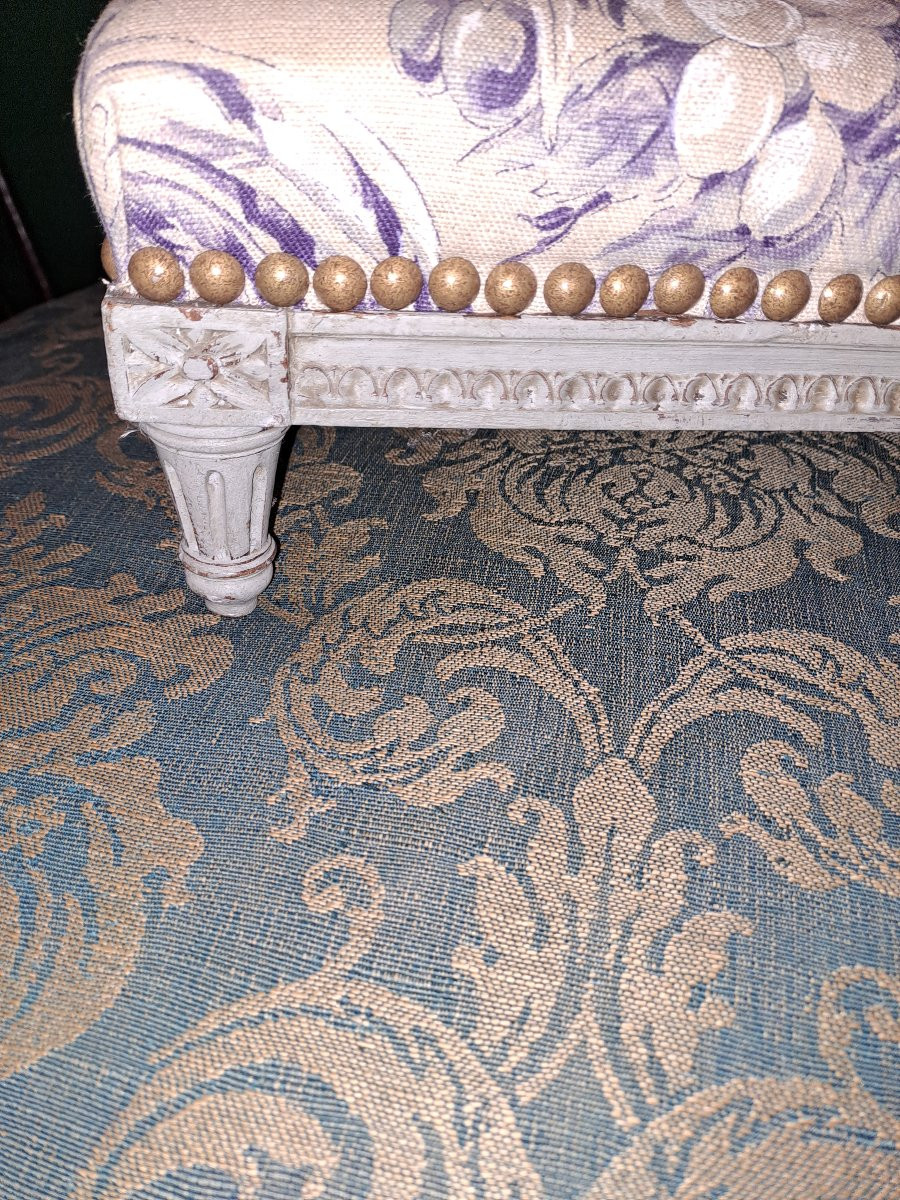 Louis XVI Style Wooden Footstool With Painted Decoration-photo-2