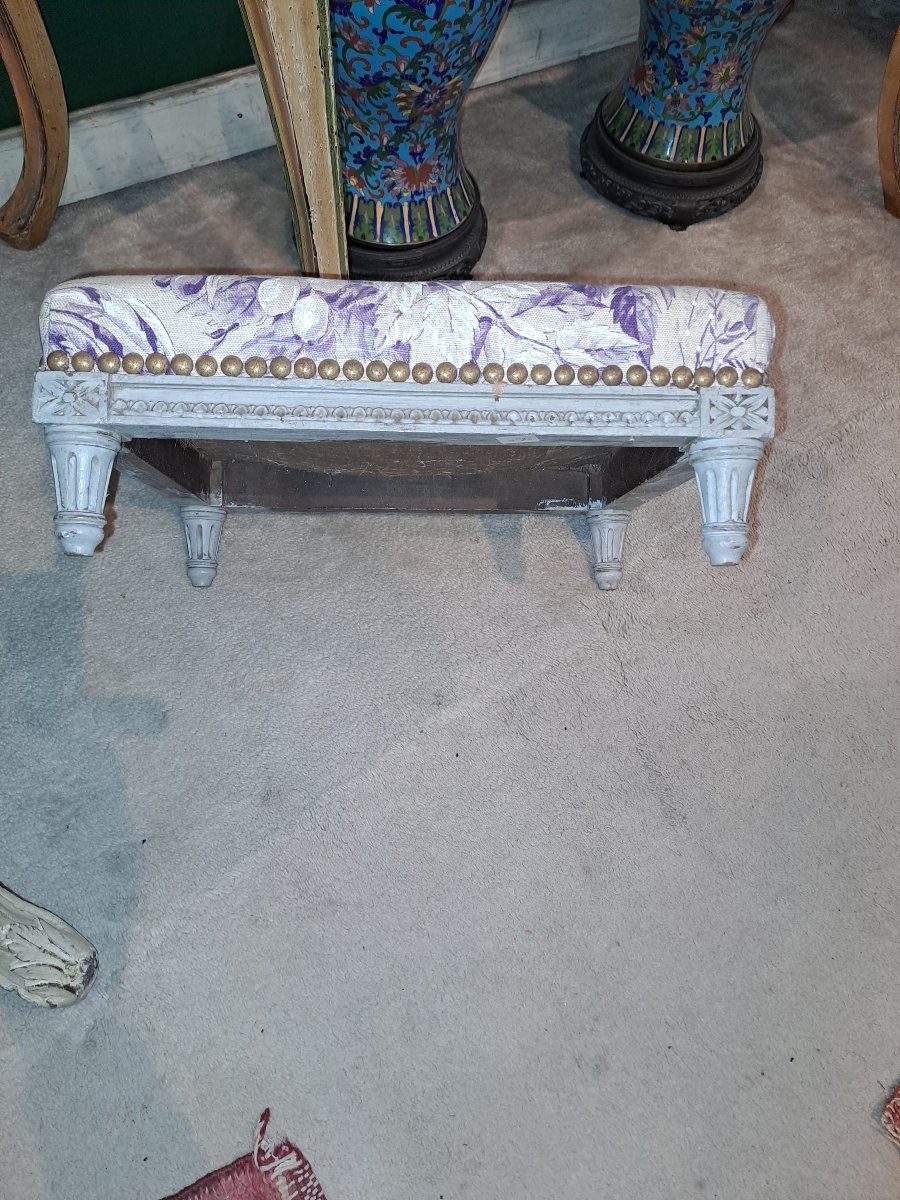Louis XVI Style Wooden Footstool With Painted Decoration-photo-3