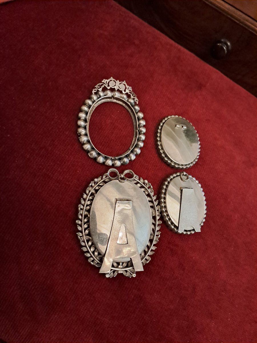 4 Silver And Rhinestone Frames, 19th Century, Louis XVI Style -photo-3