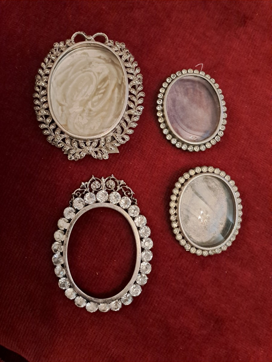 4 Silver And Rhinestone Frames, 19th Century, Louis XVI Style 