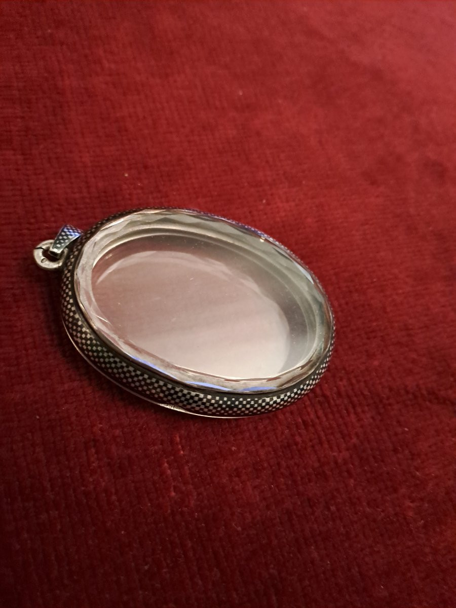 Oval-shaped Double Frame In Nielloed Silver, 19th Century -photo-2