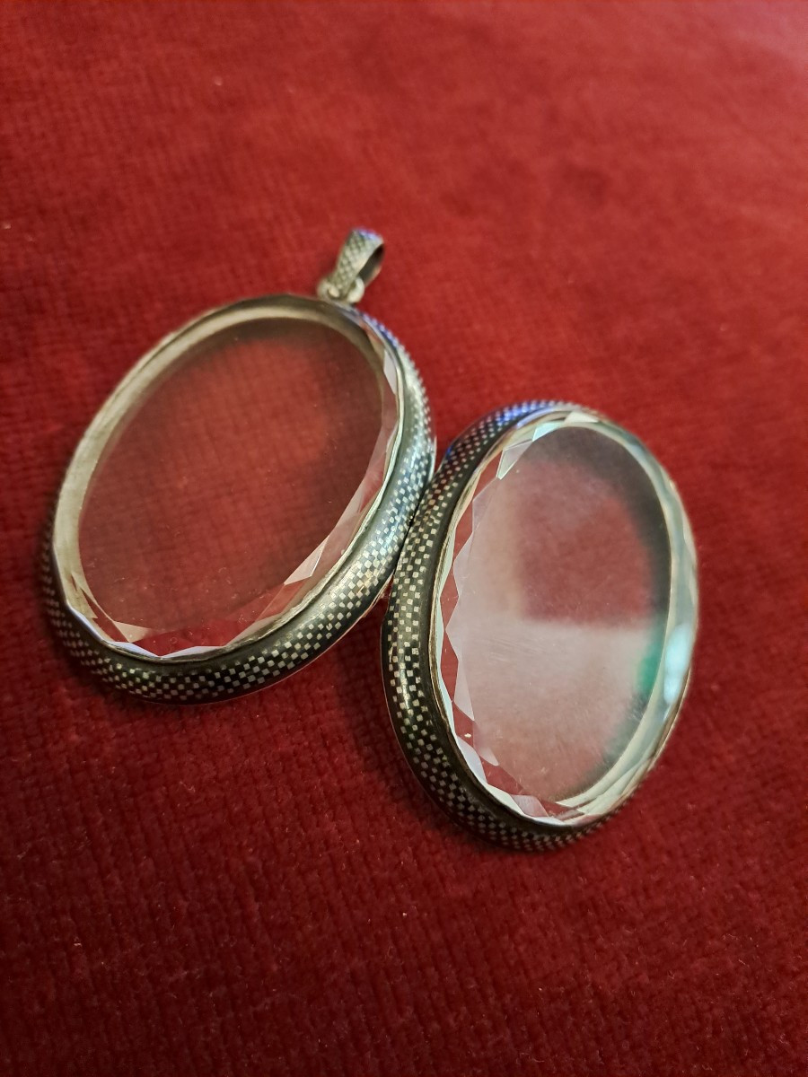 Oval-shaped Double Frame In Nielloed Silver, 19th Century 