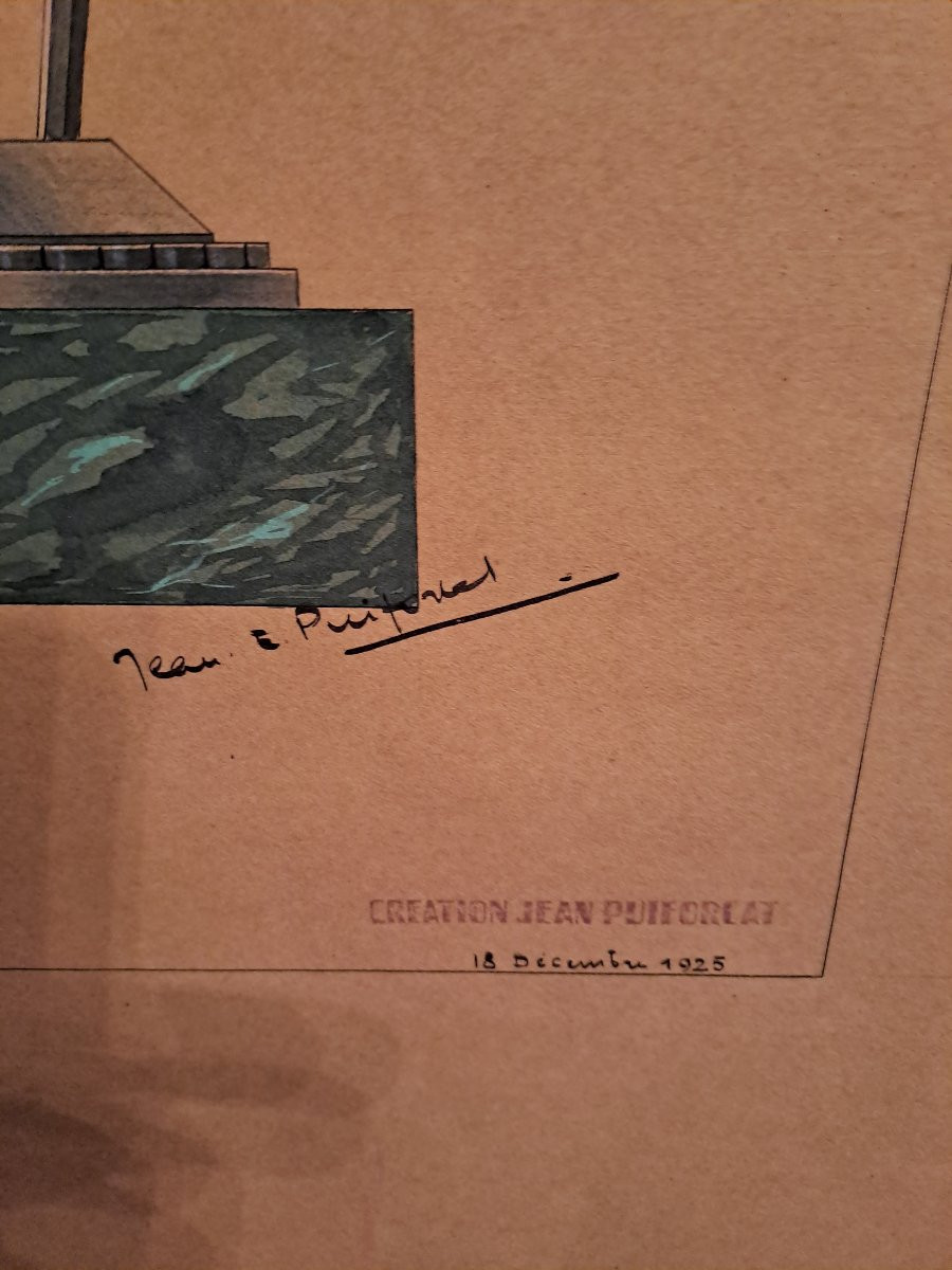 Jean  Puiforcat  dessin aquarelle et gouache  projet surtout de table signé  et date1925-photo-3