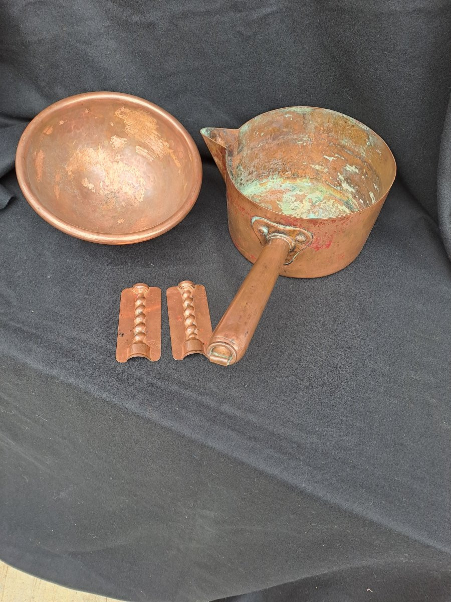Round Bottom, Confectioner's Saucepan, Antique 19th-century Copper Mold -photo-2