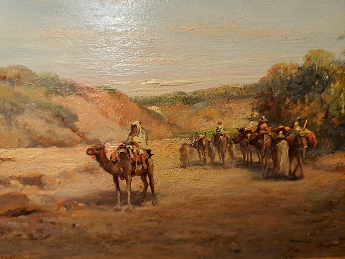 Reymann Joseph Jacques, The Halt At The Oasis, Oil On Wood-photo-3