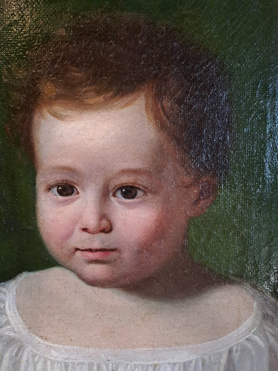 Portrait  enfant milieu du 19e siècle  huile sur toile-photo-2