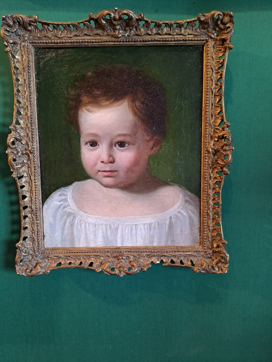 Portrait  enfant milieu du 19e siècle  huile sur toile