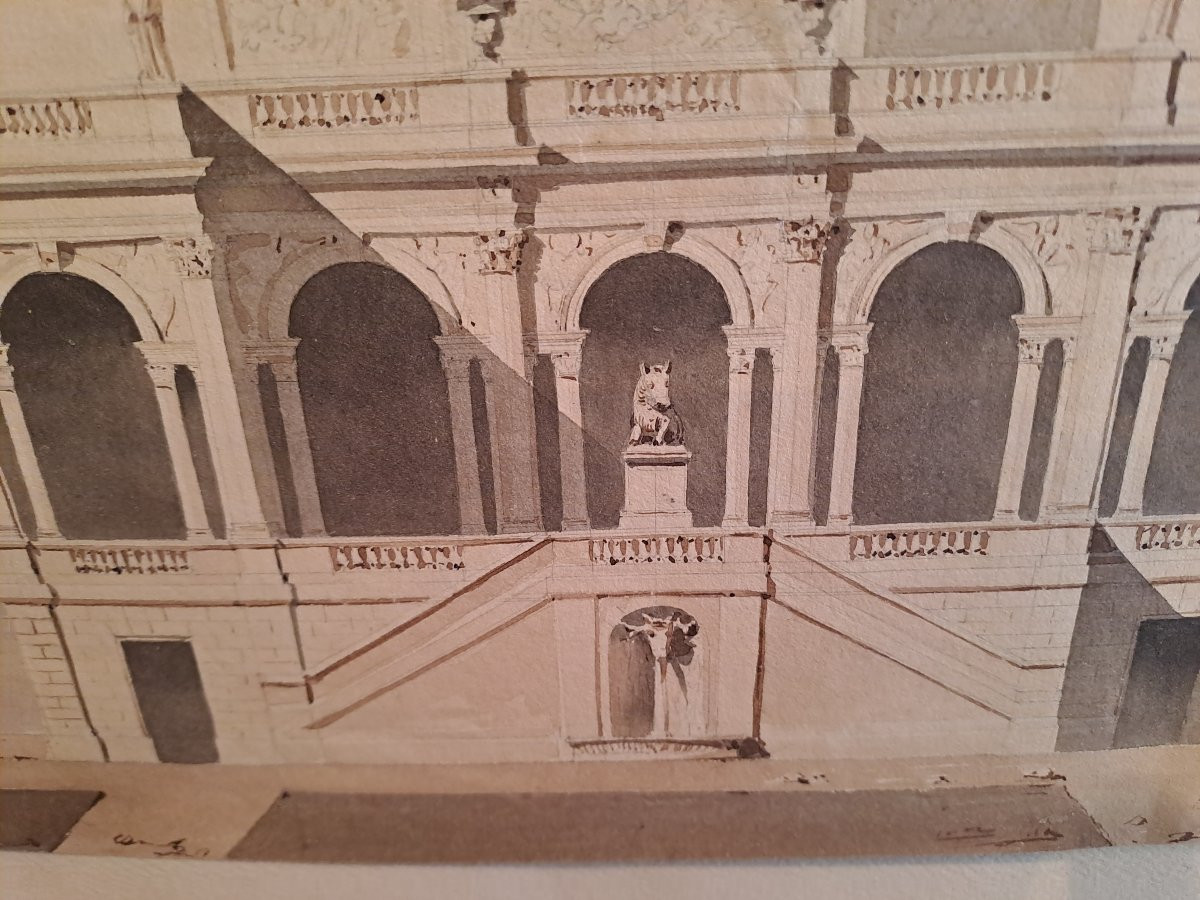 Baltard victor dessin encre et lavis projet d'un édifice. -photo-2