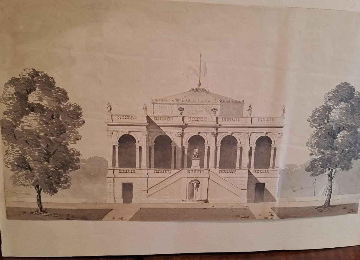Baltard victor dessin encre et lavis projet d'un édifice. 