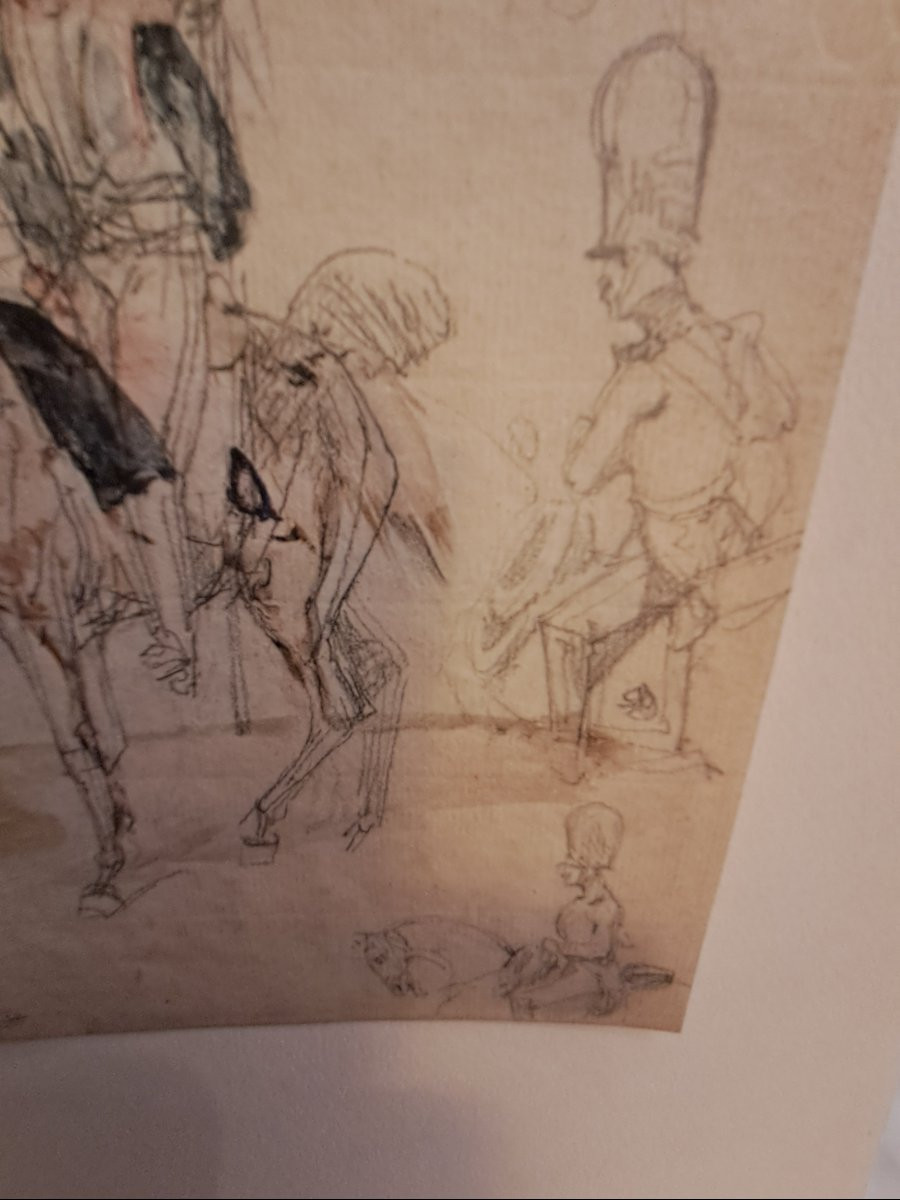 Eugène Lami dessin étude  d'officier des hussard a cheval-photo-3