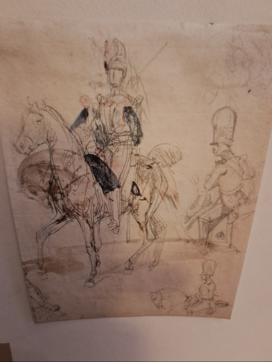 Eugène Lami dessin étude  d'officier des hussard a cheval
