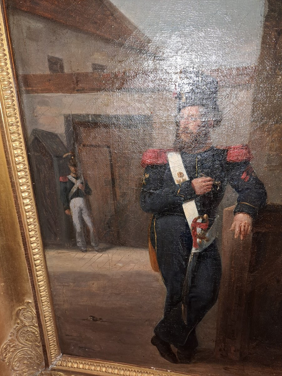 Louis  Georges  Paradis portrait d'un sapeur huile sur toile 19e siècle -photo-4