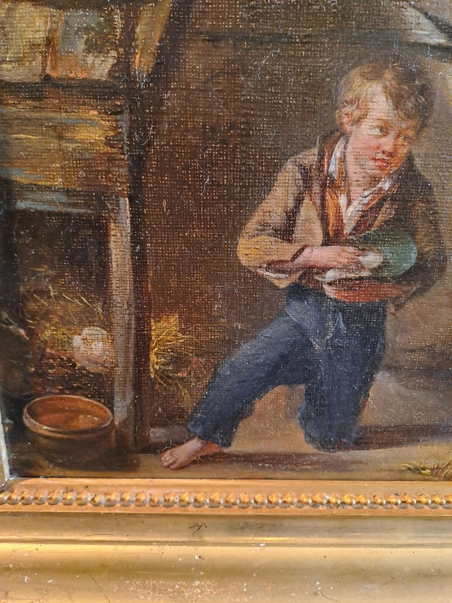 "Le larcin" par Brun Edme Gustave  (Dole 1817-1881) huile sur toile -photo-3