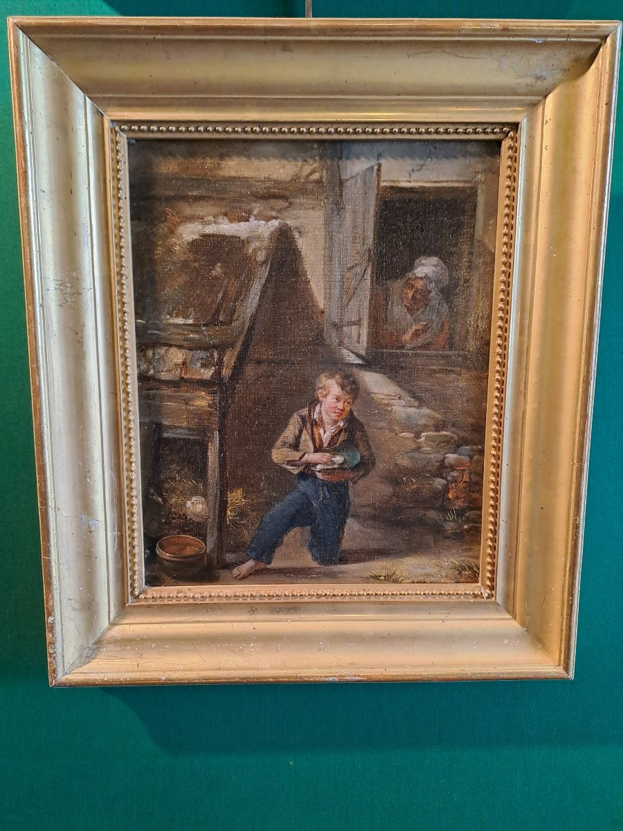 "Le larcin" par Brun Edme Gustave  (Dole 1817-1881) huile sur toile 